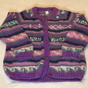 VINTAGE Button up Multicolor Nepal Handmade Wool Cardigan size Large